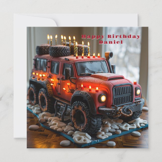 Cartão Red Safari Truck Birthday Cake (Frente)