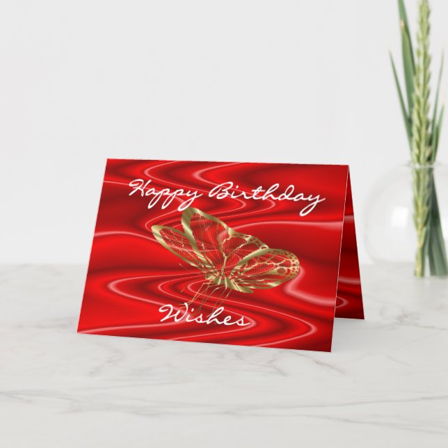 Cartão Red Satin e Butterflies- personalize qualquer ocas (Frente)