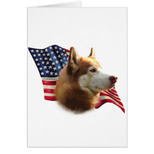 Cartão Red Siberian Husky Flag