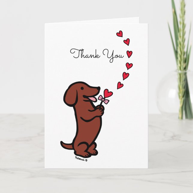 Cartão Red Smooth Haired Dachshund Hearts Obrigado (Frente)