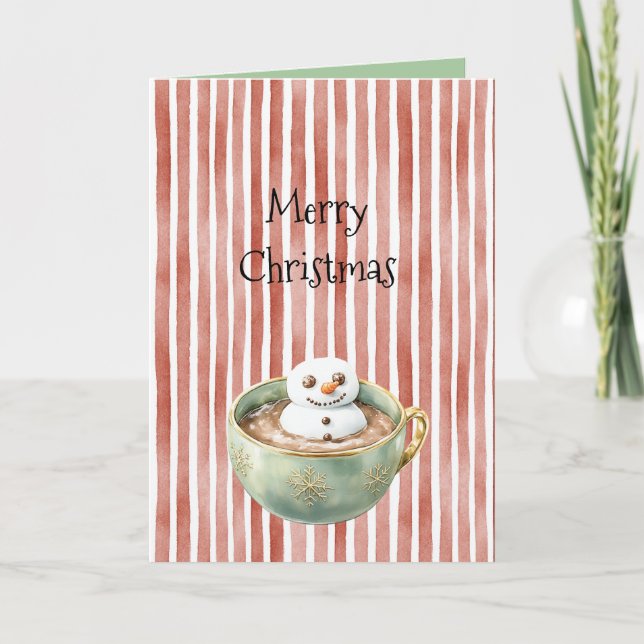 Cartão Red Stripes Christmas Happy Marshmallow in Cocoa (Frente)