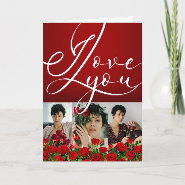 Cartão Red Valentine’s Day I Love You Photo Collage (Frente)