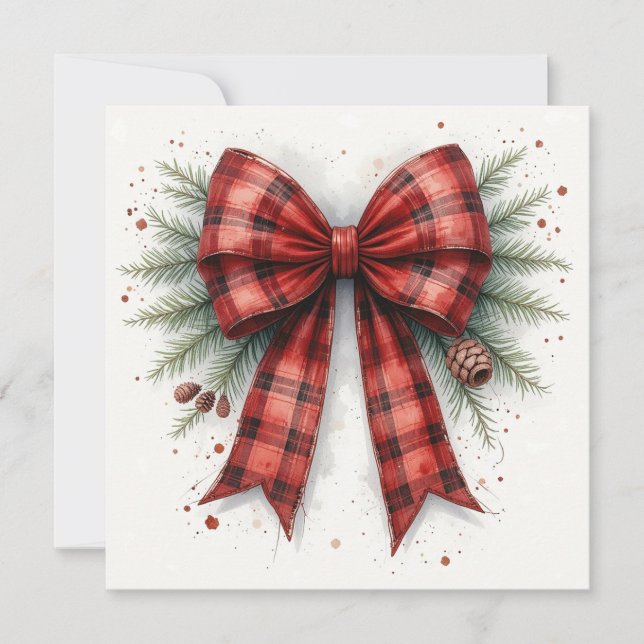 Cartão Red Watercolor Christmas Bow (Frente)
