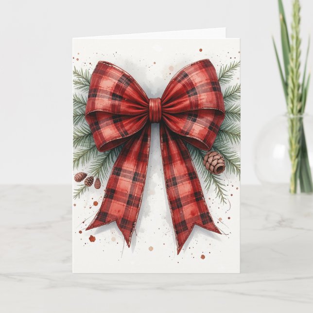 Cartão Red Watercolor Christmas Bow (Frente)