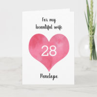Red Watercolor Heart 28th Birthday