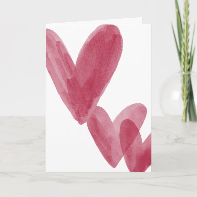 Cartão Red watercolor hearts on Valentine's Card (Frente)