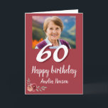 Cartão Red Watercolor Rosa Foto 60th Birthday<br><div class="desc">Cartão de Aniversário do Red Watercolor Rosa Photo 60th. Rosas de aquarela em cores vermelha e laranja. Adicionar dentro de nome,  foto e mensagem.</div>