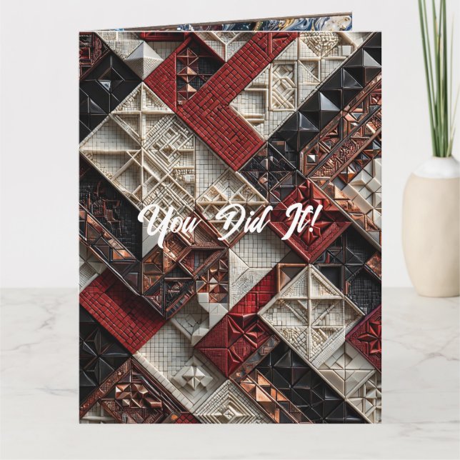 Cartão Red White Black and Copper Diagonal Mosaic (Frente)
