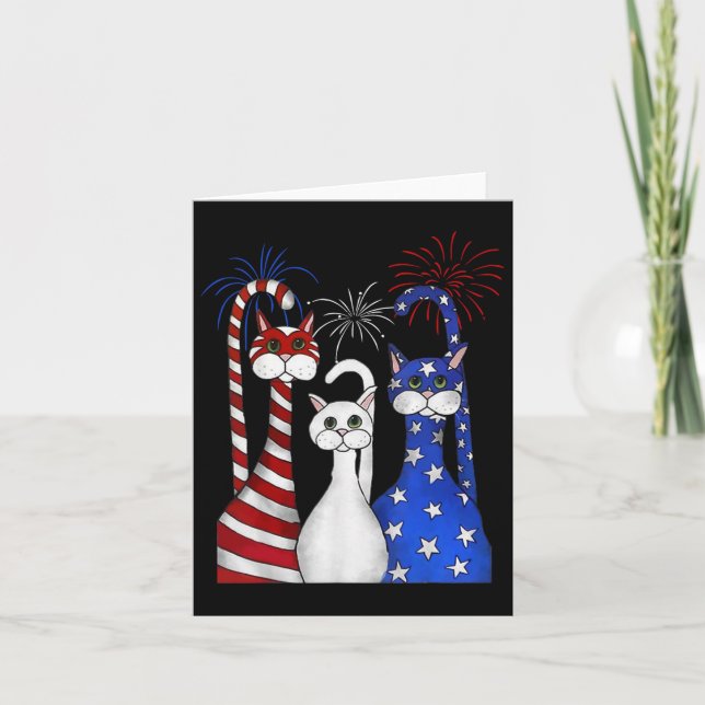 Cartão Red White Blue Cats Usa Flag Firework 4 De Julho (Frente)