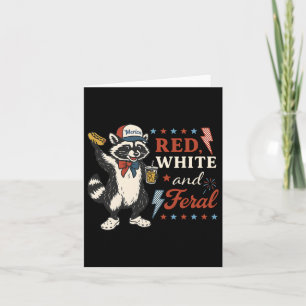 Cartão Red White E Feral Funny Raccoon 4 De Julho Patr