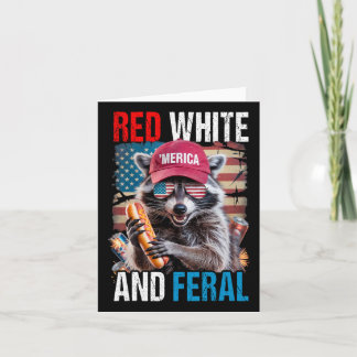 Cartão Red White E Feral Funny Raccoon Patriótico 4º