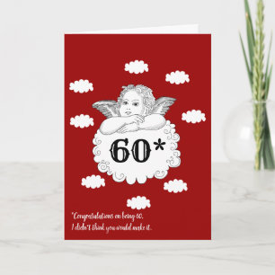 Cartão Red White Engraçado Cherub Angel 60º aniversário