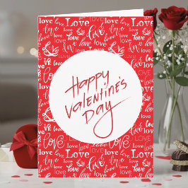 Cartão Red & White Love Typography Happy Valentine's Day