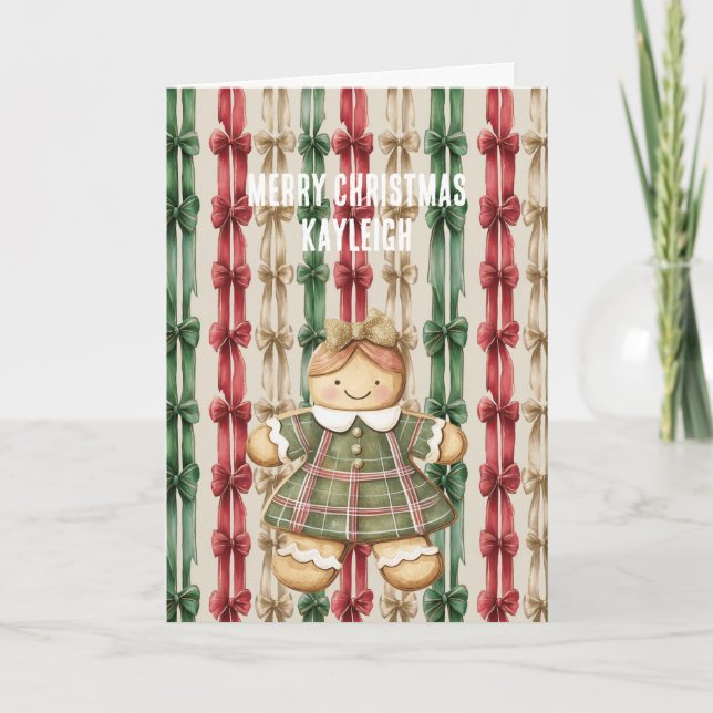 Cartão Red White Stripes Christmas Ribbons Gingerbread   (Frente)