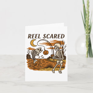 Cartão Reel Halloween Assusta Pescar Esqueleto Engraçado 