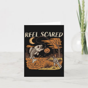Cartão Reel Halloween Assusta Pescar Esqueleto Engraçado