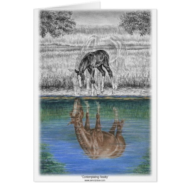 Cartão Reflexão da água do potro do cavalo (Frente)