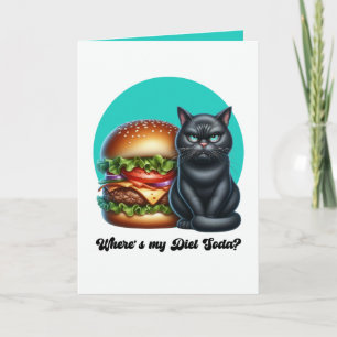 Cartão Refrigerante Dietético Gato Preto Engraçado Humor 