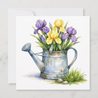 Cartão Regador de Aquarela com Flores de Íris