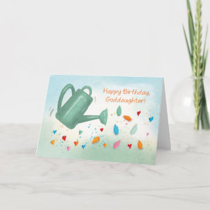Cartão Regadora De Aniversário Da Afilhada Espalhando Cor