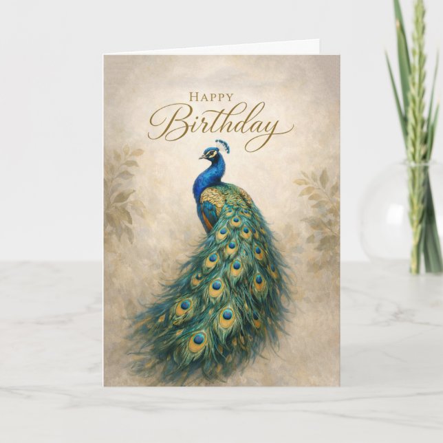 Cartão Regal Peacock Birthday Elegance (Frente)