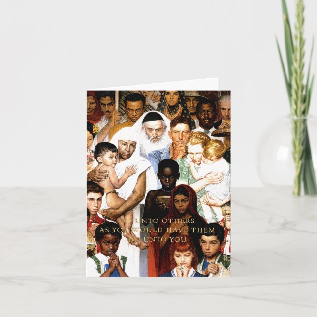 Cartão Regra de ouro (faça até outro) por Norman Rockwell (Frente)