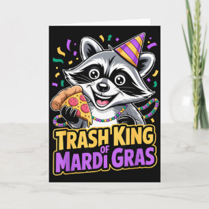 Cartão Rei do Lixo Guaxinim Mardi Gras Festa de Pizza Div
