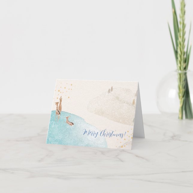 Cartão Reindeer de férias de inverno (Frente)