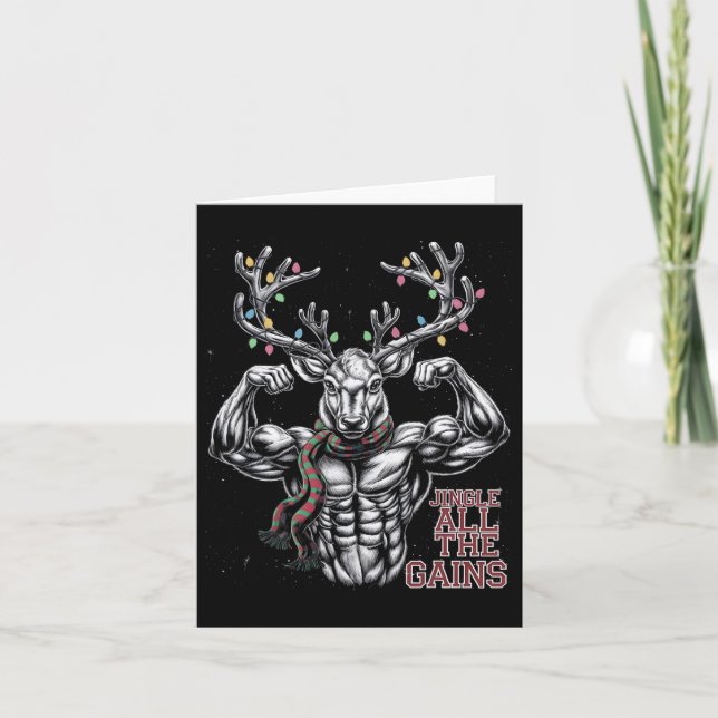 Cartão Reindeer De Natal Gym Workout Jingle Todo Ganho (Frente)