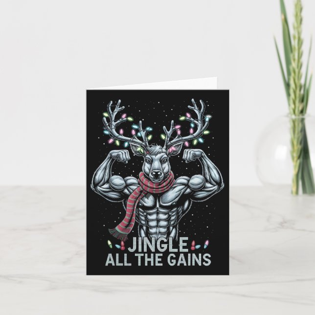 Cartão Reindeer De Natal Gym Workout Jingle Todo Ganho (Frente)