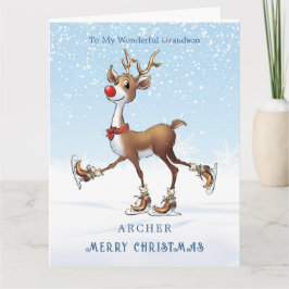 Cartão Reindeer Rudolph Grandson Christmas