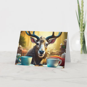 Cartão Reindet no café pronto para passear no Natal