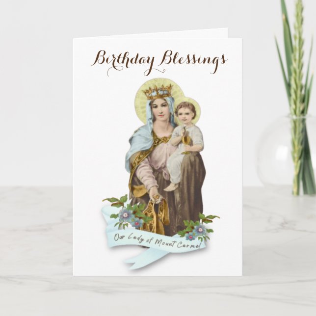 Cartão Religião Vintage Virgem Mãe Maria Monte Carmel (Frente)