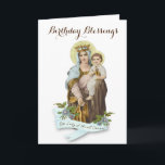 Cartão Religião Vintage Virgem Mãe Maria Monte Carmel<br><div class="desc">Lindo personagem desenhado pela imagem religiosa vintage da Mãe Abençoada,  Nossa Senhora do Monte Carmel com Jesus e o Scapular com flores e fita.  O dentro também tem uma linda imagem de Nossa Senhora do Monte Carmel. Todo o texto e as fontes podem ser modificados.</div>