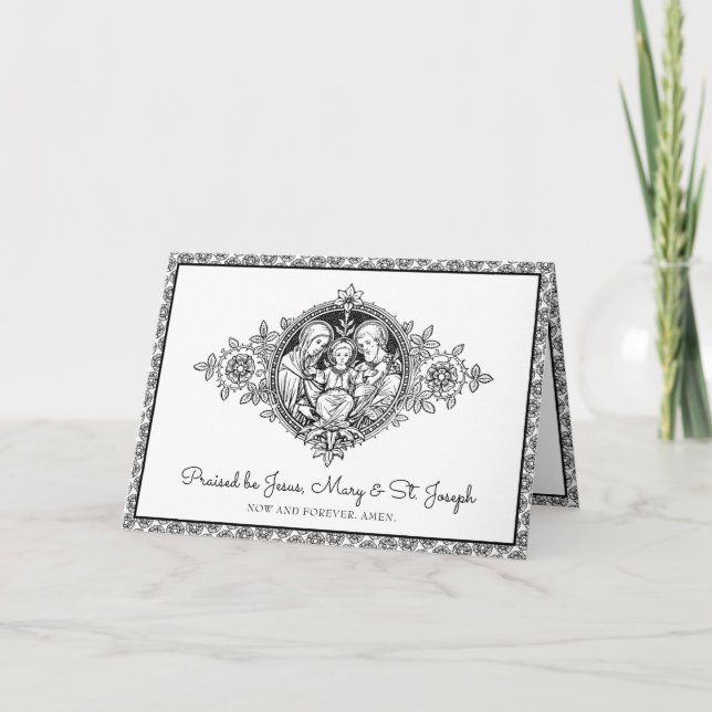 Cartão Religiosa Santa Família Jesus Mary Joseph Line Art (Frente)