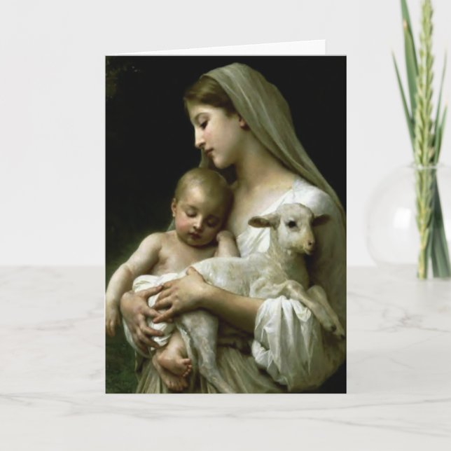 Cartão Religiosa Virgem Maria Jesus Cordeiro (Frente)