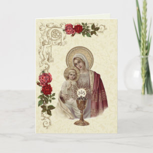 Cartão Religiosa Virgem Maria Jesus Primeira Comunhão Sol