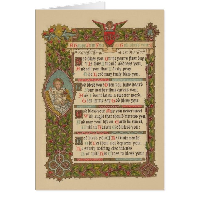 Cartão Religioso Cristão Vintage de Ano Novo (Frente)