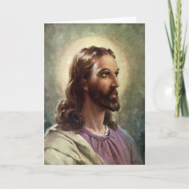 Cartão Religioso Vintage, Retrato de Jesus Cristo com Hal