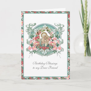 Cartão Religioso Vintage Virgem Maria Jesus Floral