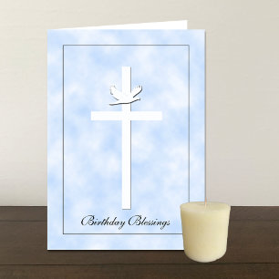 Cartão Religious Brithday Card - Cross & Dove