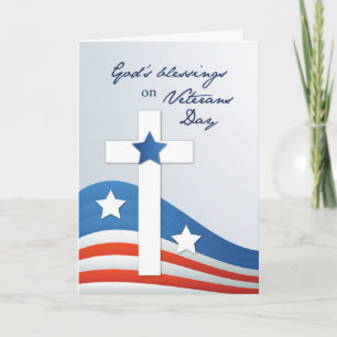 Cartão Religious Veterans Day Stars and Stripes w/ CrosS