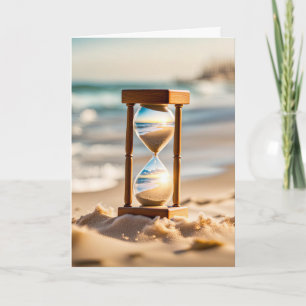 Cartão Relógio de Areia de Aniversário na Praia