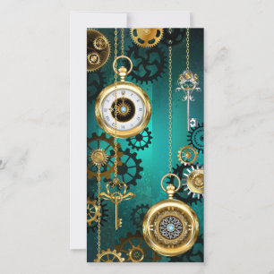 Cartão Relógio de Joia Steampunk em um Fundo Verde