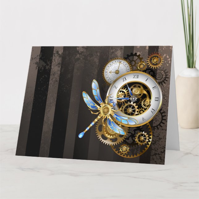 Cartão Relógio Steampunk com Dragonfly Mecânica (Frente)