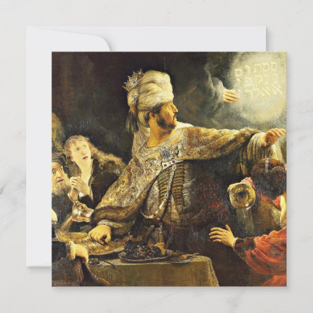 Cartão Rembrandt - Banquete de Belshazzar, pintura religi (Frente)
