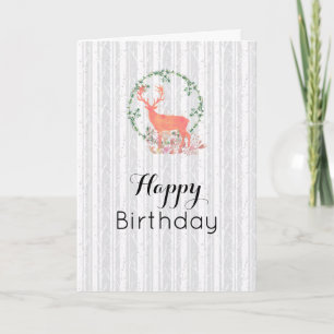 Cartão Rena Boho Aquarela Rústica de Aniversário