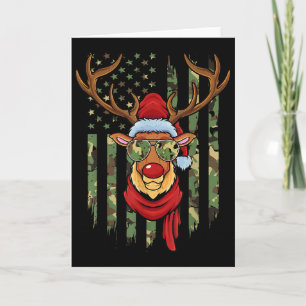 Cartão Rena Camuflada Patriótica Bandeira Americana Natal