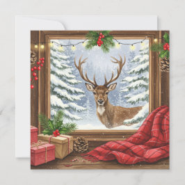 Cartão Rena de Natal aquarela 