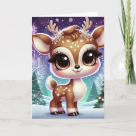Cartão Rena de Natal Bebê Brilho de Floco de Neve
